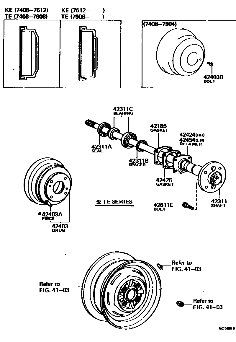 Toyota COROLLA 后桥半轴和后桥轮毂 EPC diagram — MC5656B