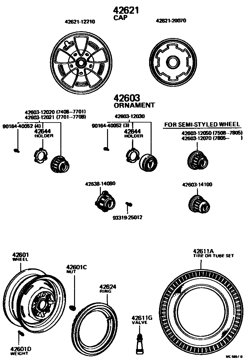 Toyota COROLLA 车轮和车轮盖 EPC diagram — MC5657B