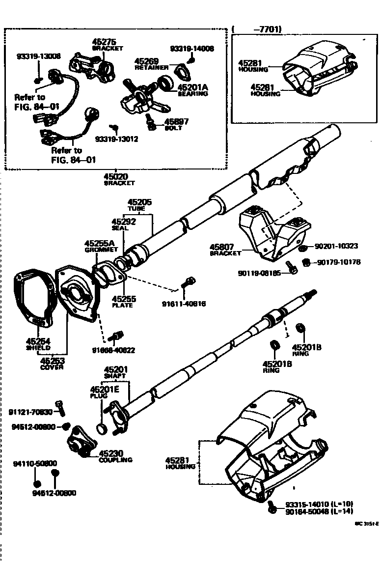 Toyota COROLLA Steering Column & Shaft EPC diagram — MC3151E