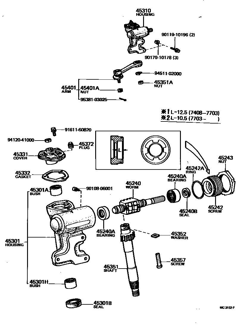 Toyota COROLLA Steering Column & Shaft EPC diagram — MC3152F