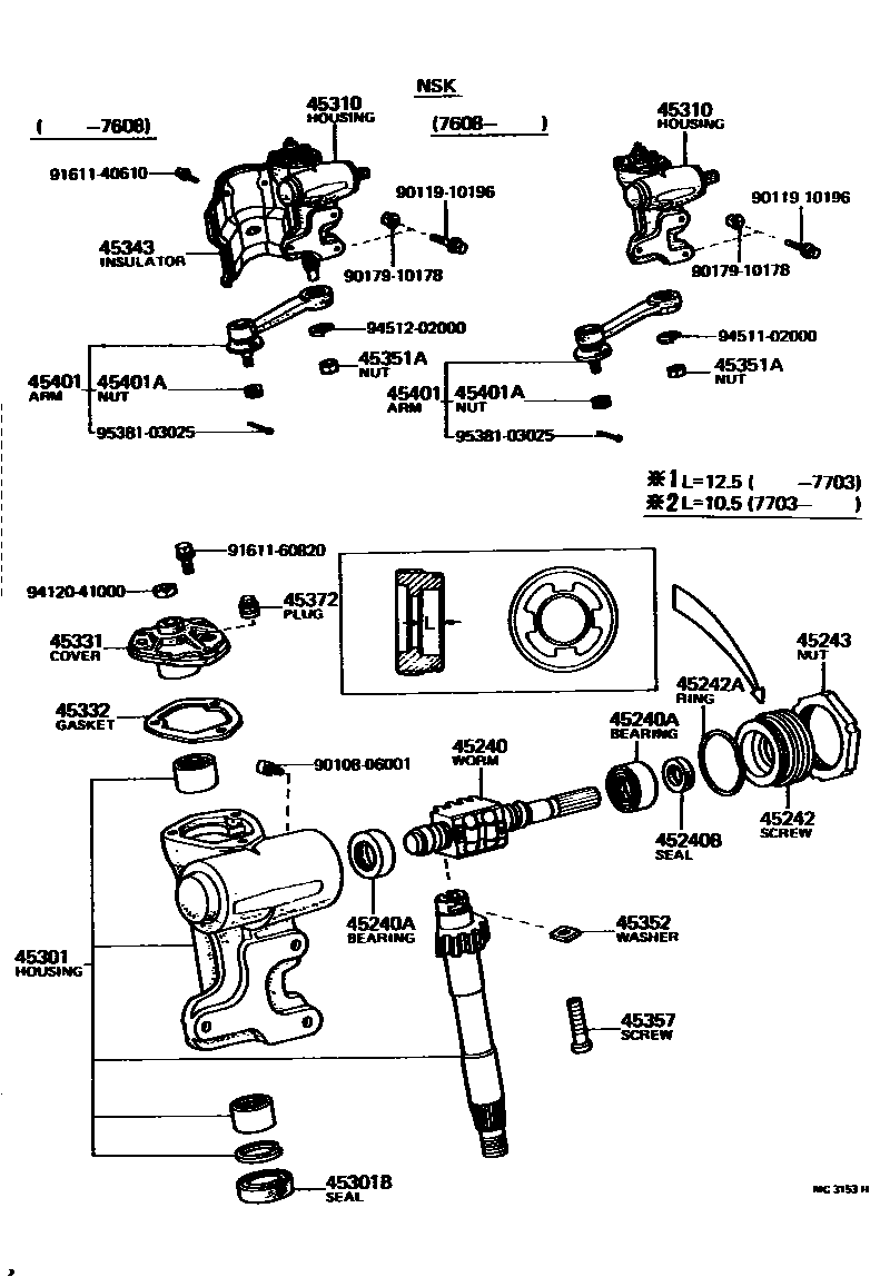 Toyota COROLLA Steering Column & Shaft EPC diagram — MC3153H