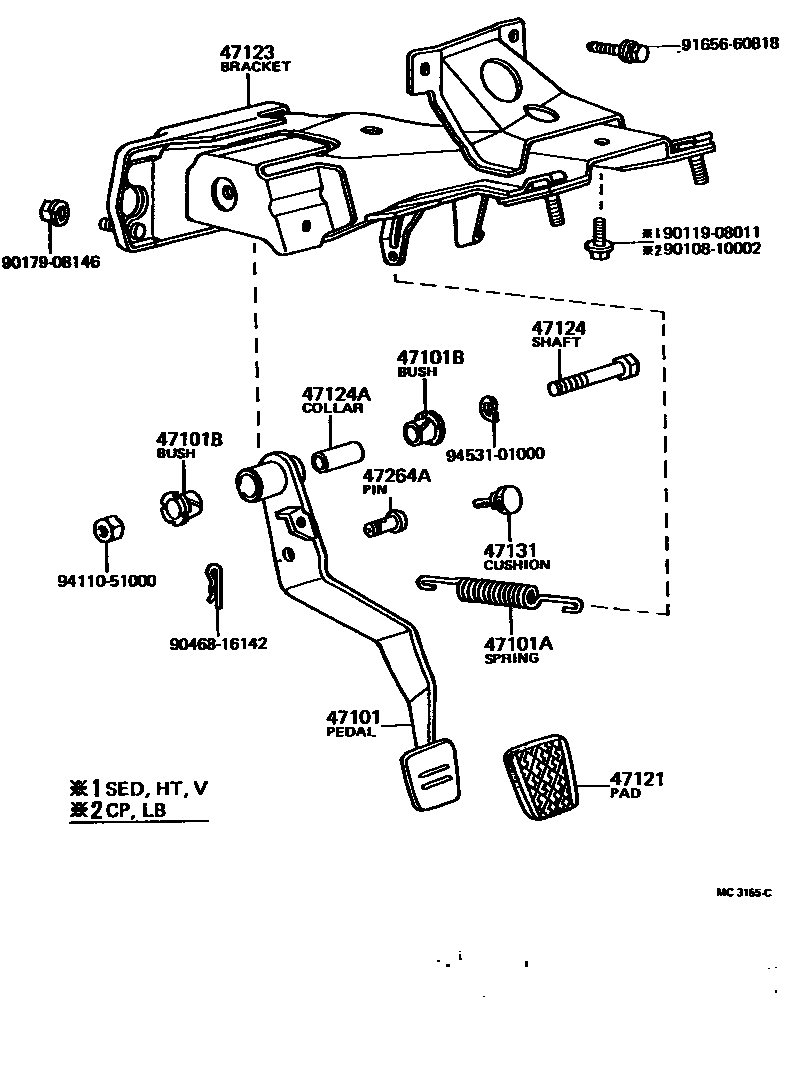 Toyota COROLLA Brake Pedal & Bracket EPC diagram — MC3155C