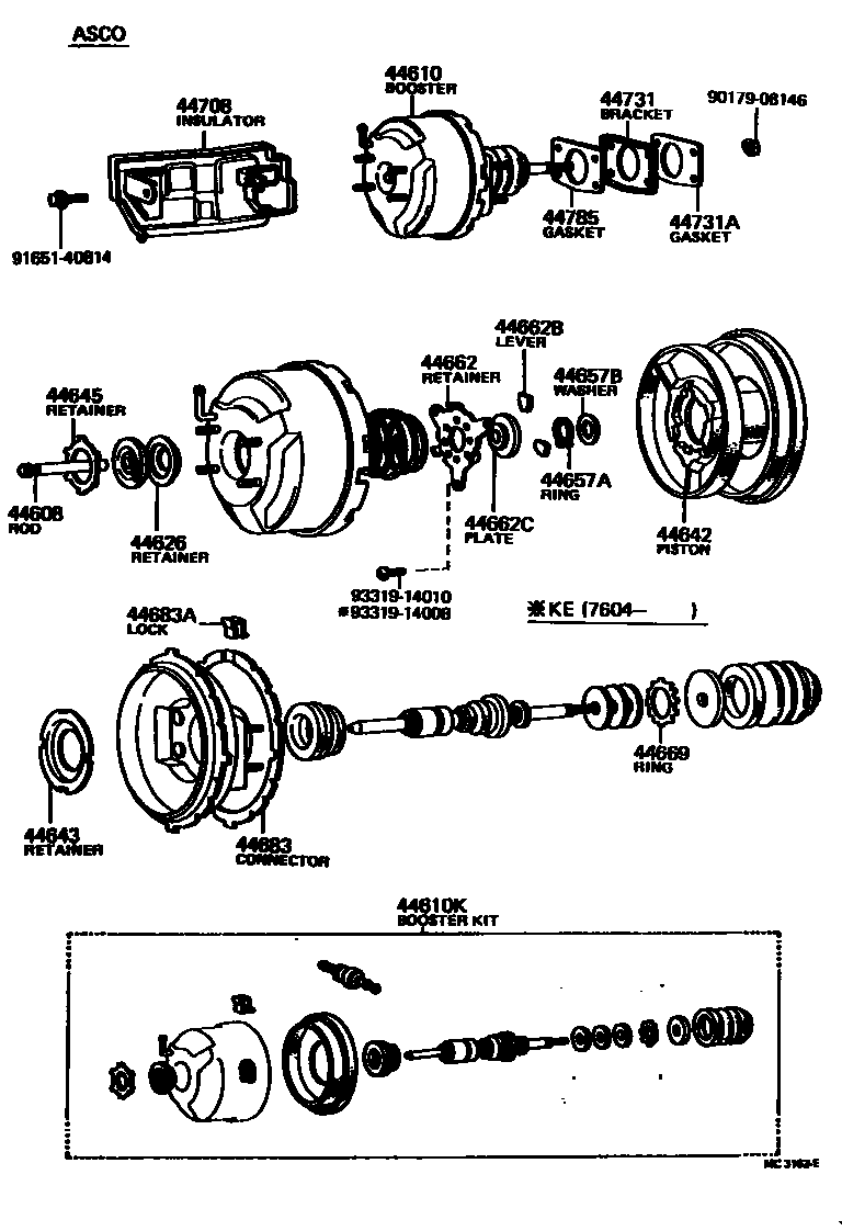 Toyota COROLLA 制动助力器和真空管 EPC diagram — MC3163E