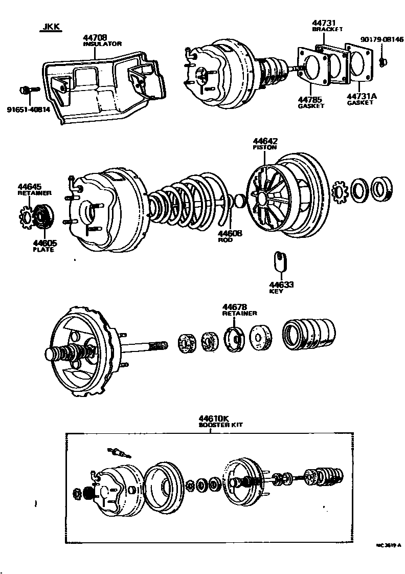 Toyota COROLLA 制动助力器和真空管 EPC diagram — MC3619A
