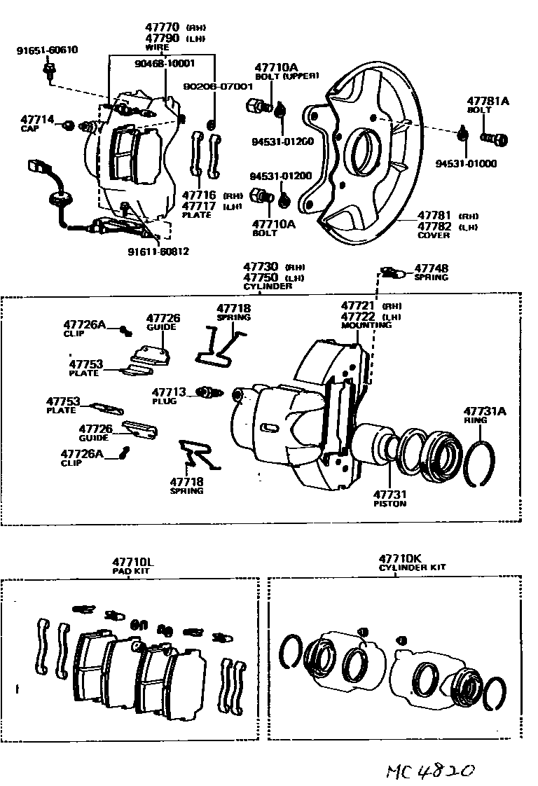 Toyota COROLLA 前盘式制动器卡钳和防尘罩 EPC diagram — MC4820
