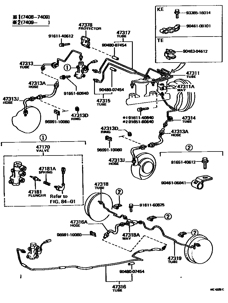 Toyota COROLLA 制动配管和卡箍 EPC diagram — MC4258C