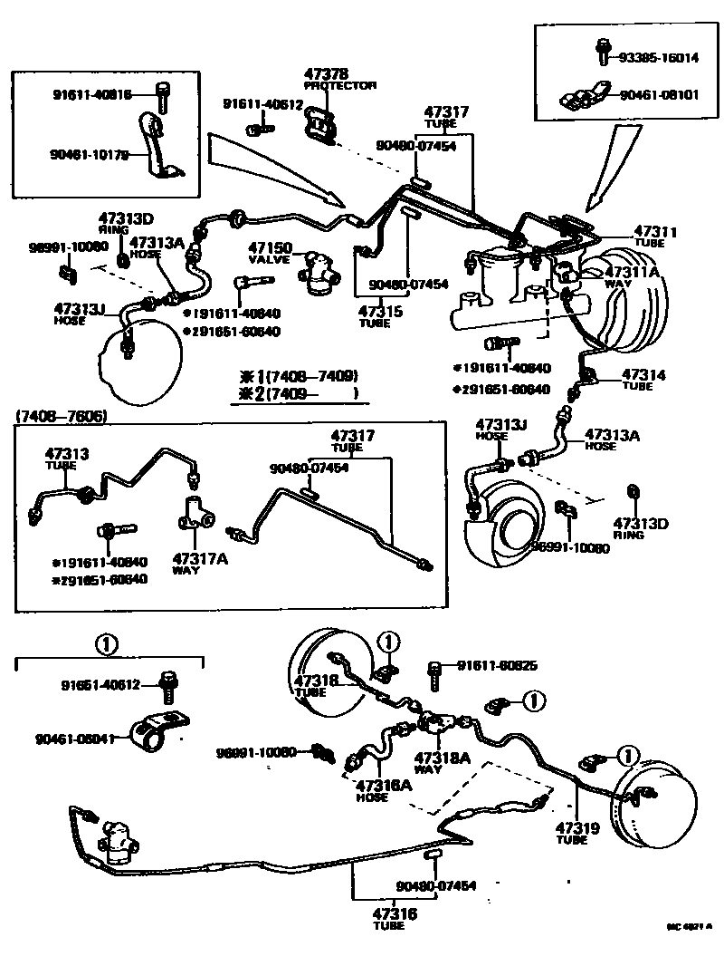 Toyota COROLLA 制动配管和卡箍 EPC diagram — MC4821A