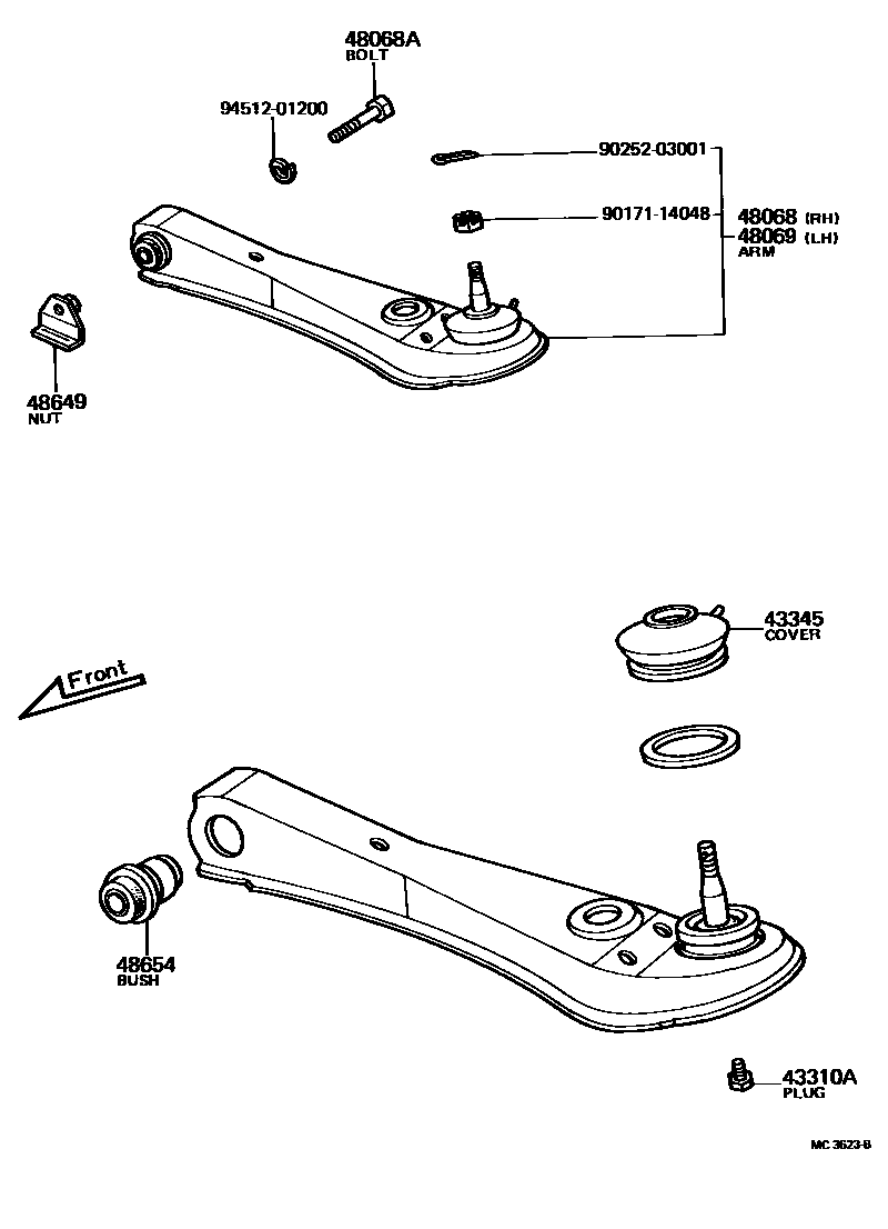 Toyota COROLLA 前桥控制臂和转向节 EPC diagram — MC3623B