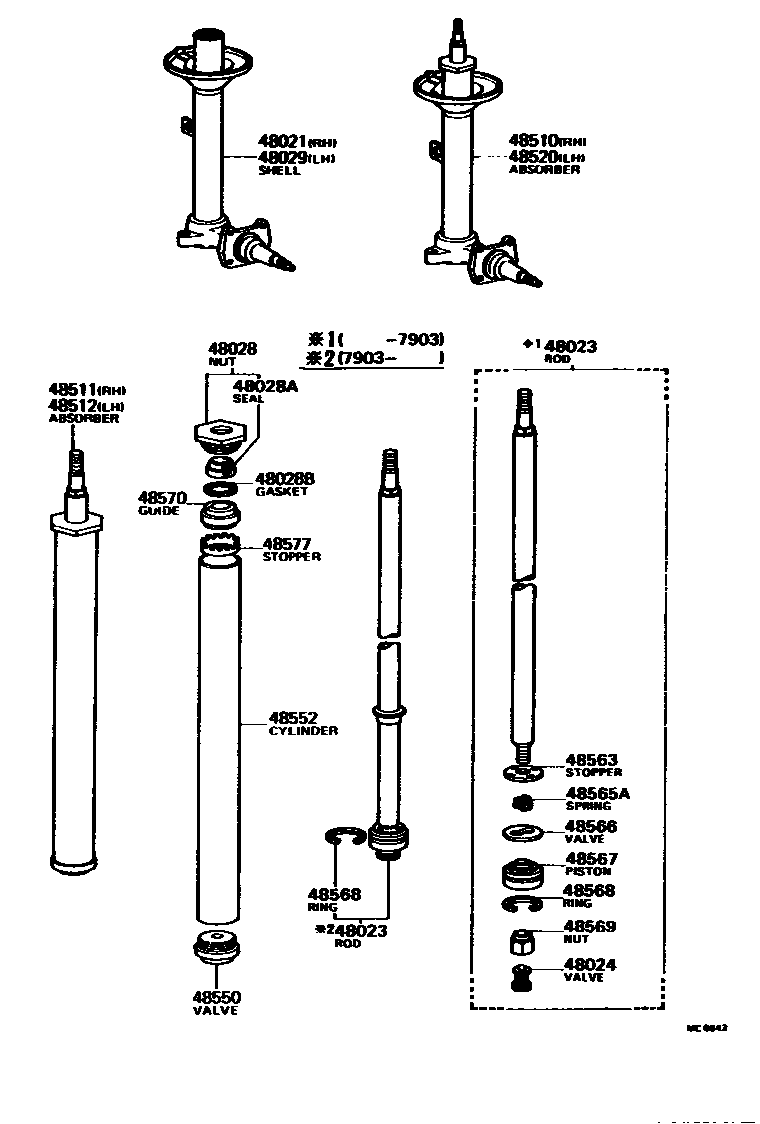 Toyota COROLLA Front Spring & Shock Absorber EPC diagram — MC6843