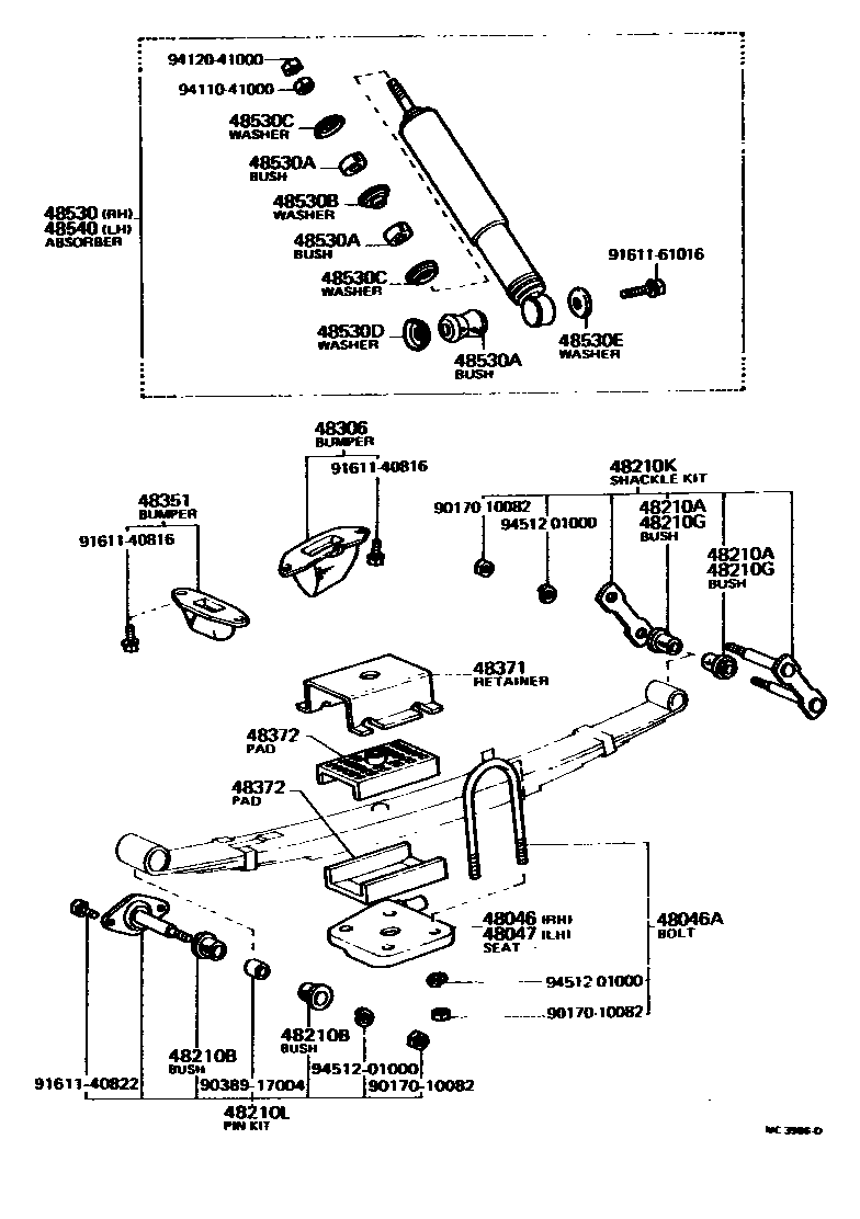 Toyota COROLLA Rear Spring & Shock Absorber EPC diagram — MC3986D