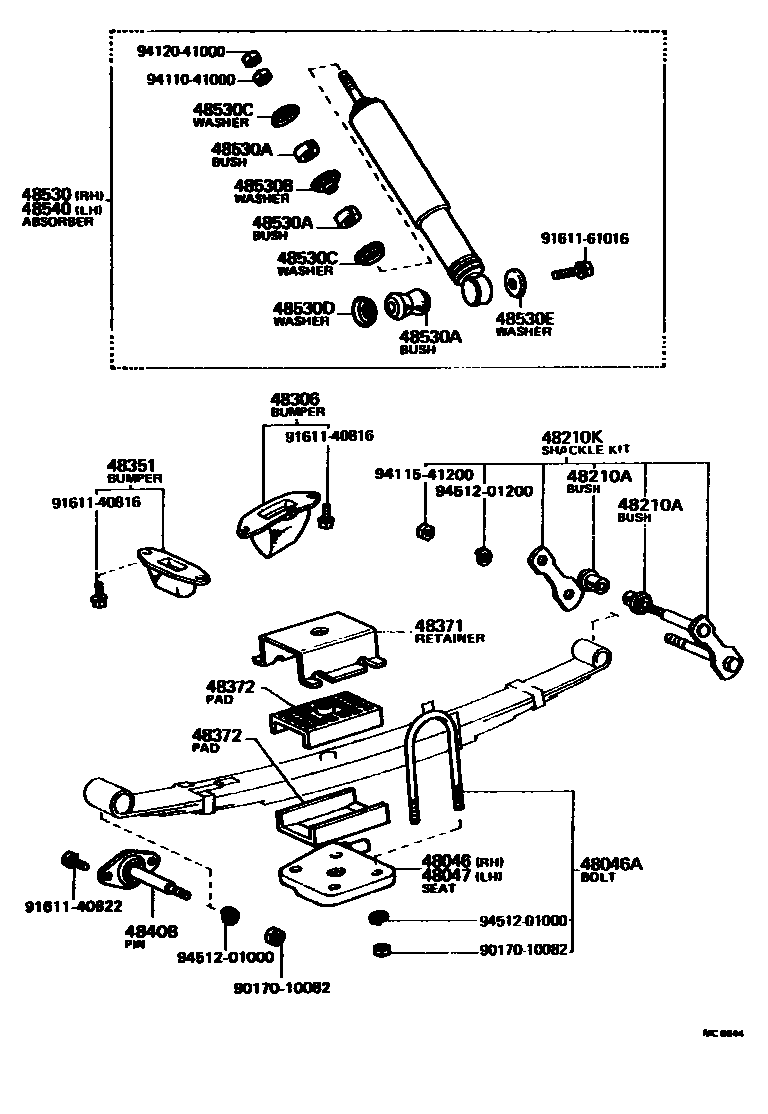 Toyota COROLLA Rear Spring & Shock Absorber EPC diagram — MC6844