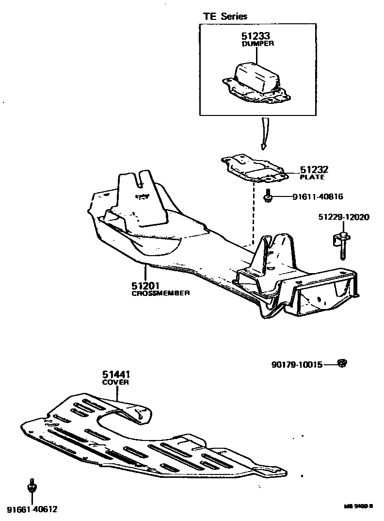 Toyota COROLLA 悬架横梁和发动机底罩 EPC diagram — MB9409B
