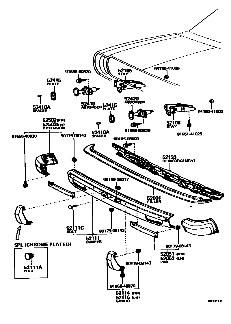 Toyota COROLLA 前保险杠及附件 EPC diagram — MB9411H