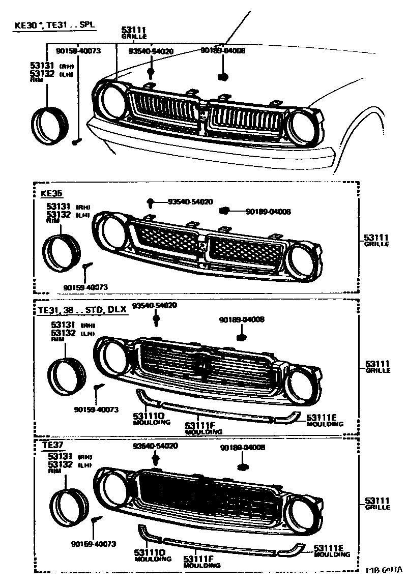 Toyota COROLLA radiator grille EPC diagram — MB6013A