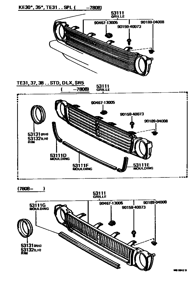 Toyota COROLLA radiator grille EPC diagram — MB6642B