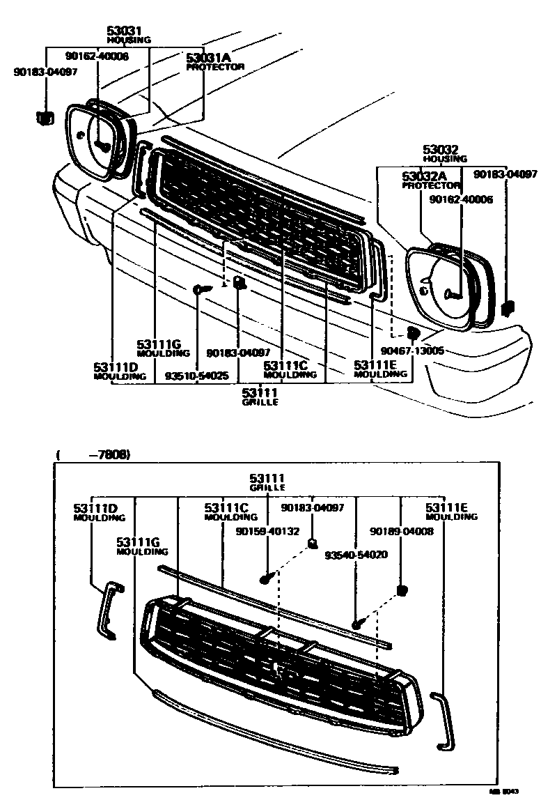 Toyota COROLLA radiator grille EPC diagram — MB8043