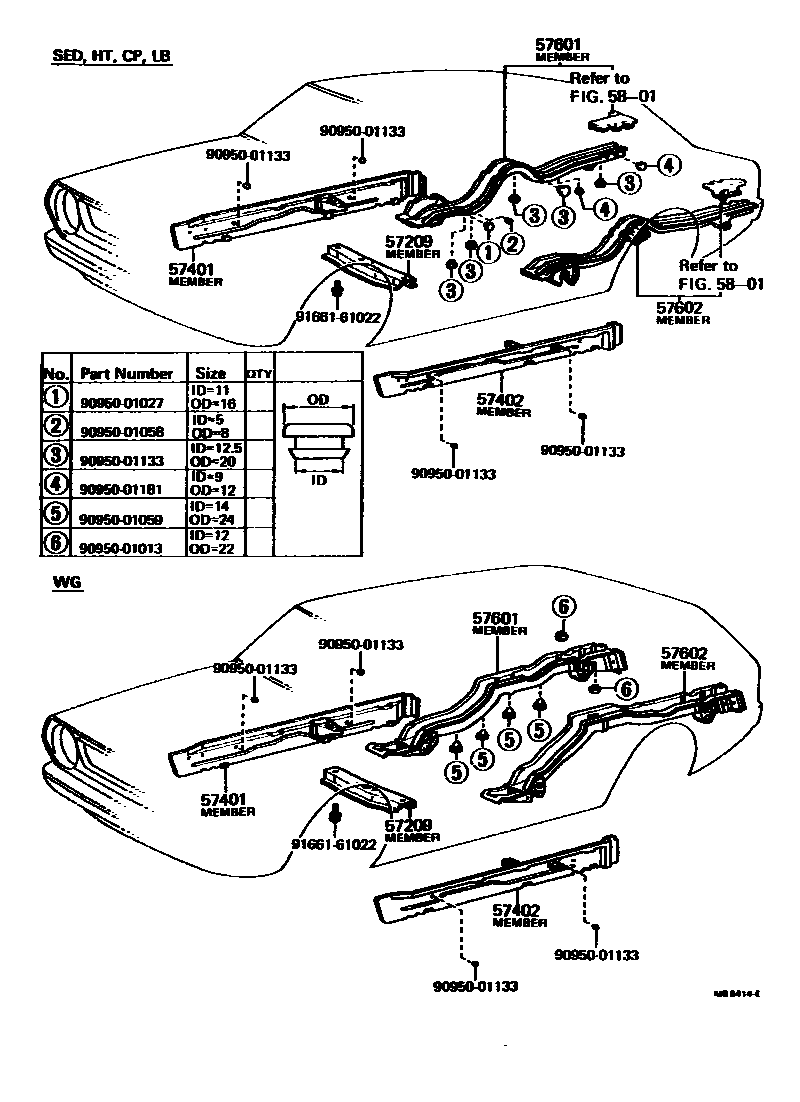 Toyota COROLLA Floor stringers EPC diagram — MB9414E
