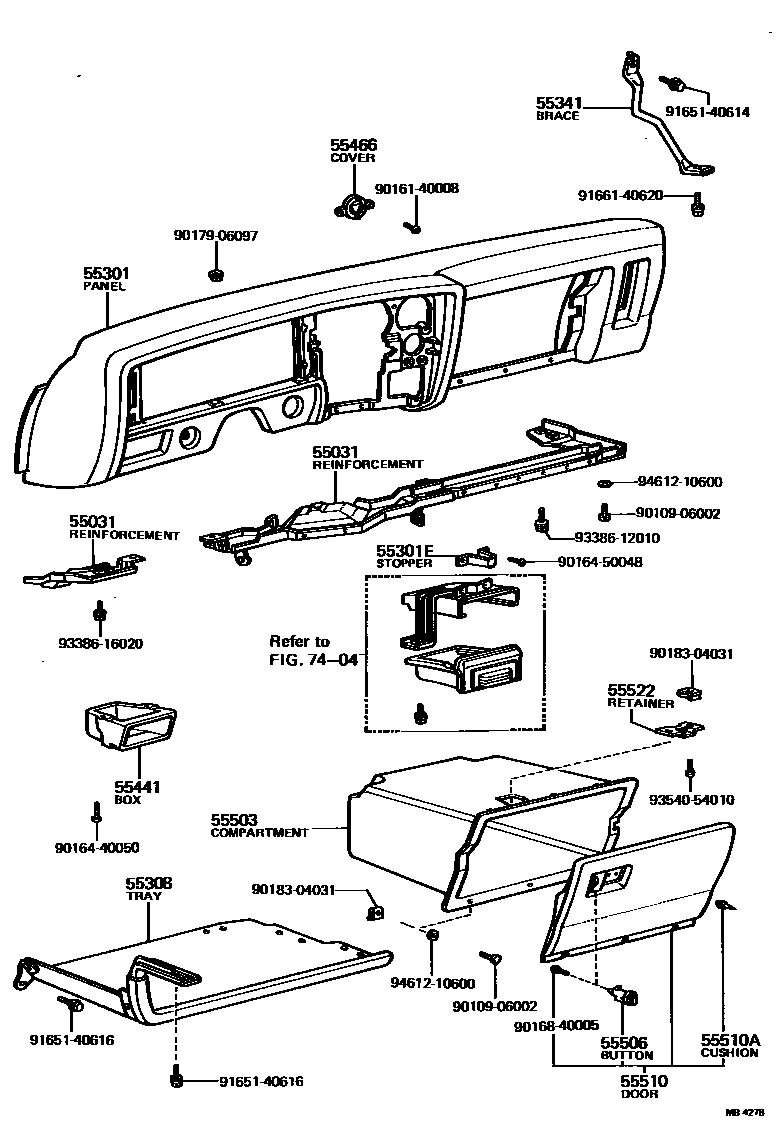Toyota COROLLA 仪表板和手套箱 EPC diagram — MB4278