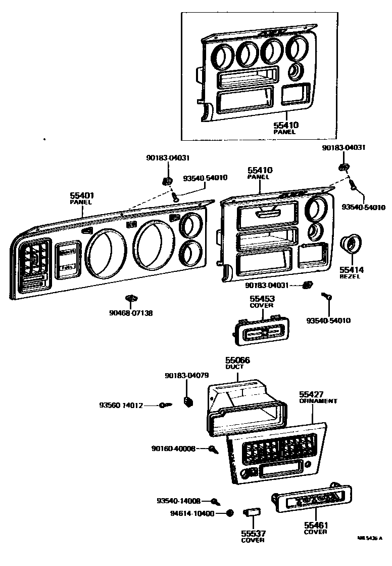 Toyota COROLLA 仪表板和手套箱 EPC diagram — MB5436A