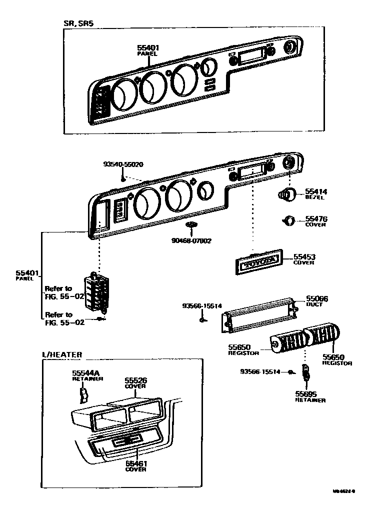 Toyota COROLLA 仪表板和手套箱 EPC diagram — MB6628B