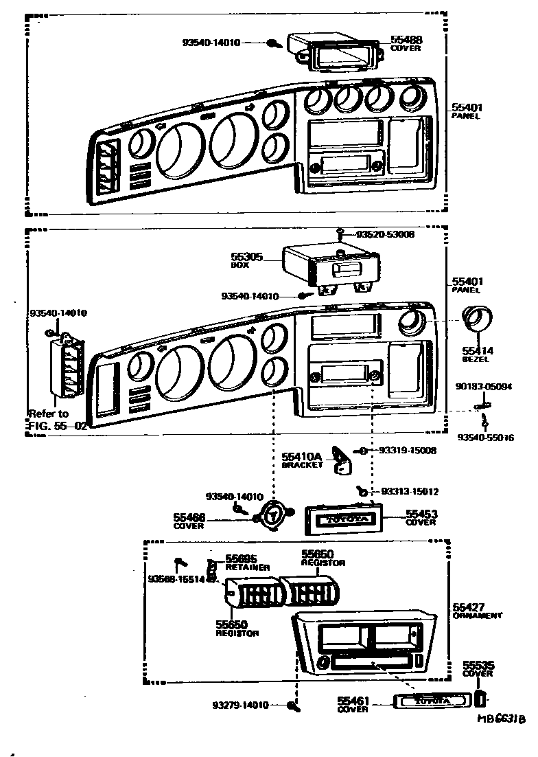 Toyota COROLLA 仪表板和手套箱 EPC diagram — MB6631B