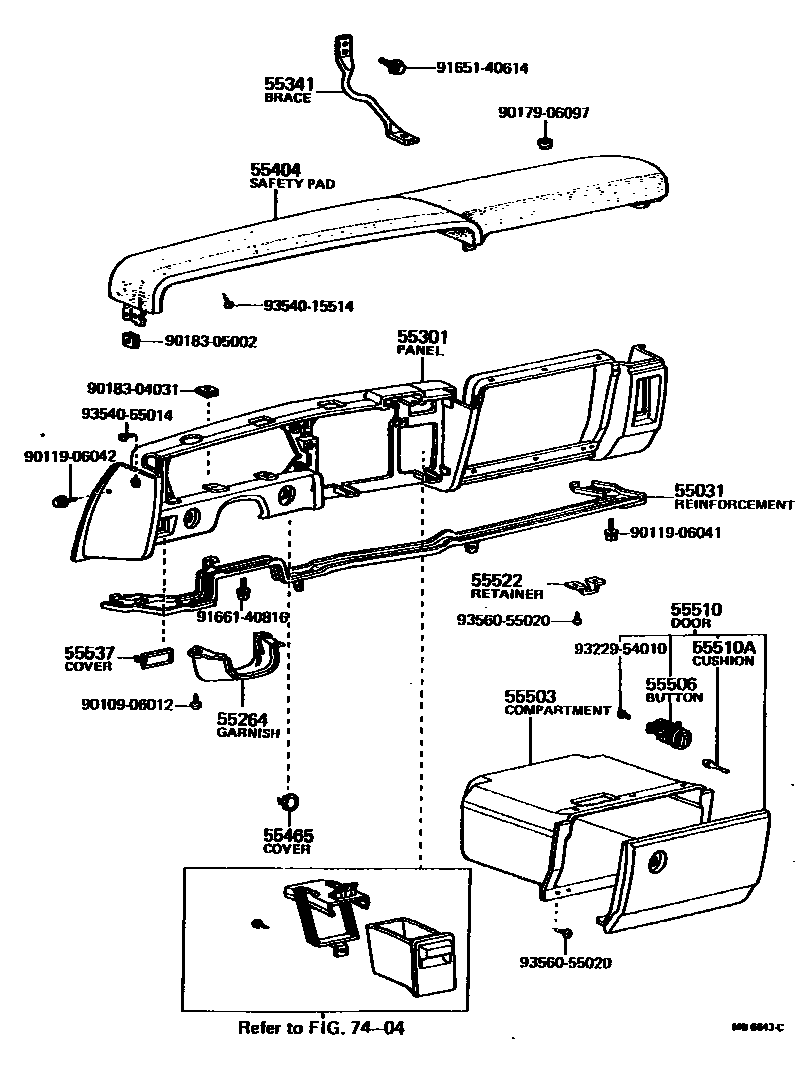 Toyota COROLLA 仪表板和手套箱 EPC diagram — MB6643C