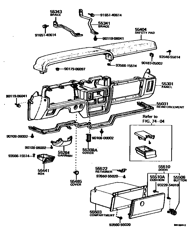 Toyota COROLLA 仪表板和手套箱 EPC diagram — MB6644E