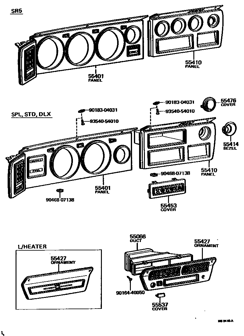 Toyota COROLLA 仪表板和手套箱 EPC diagram — MB9416A
