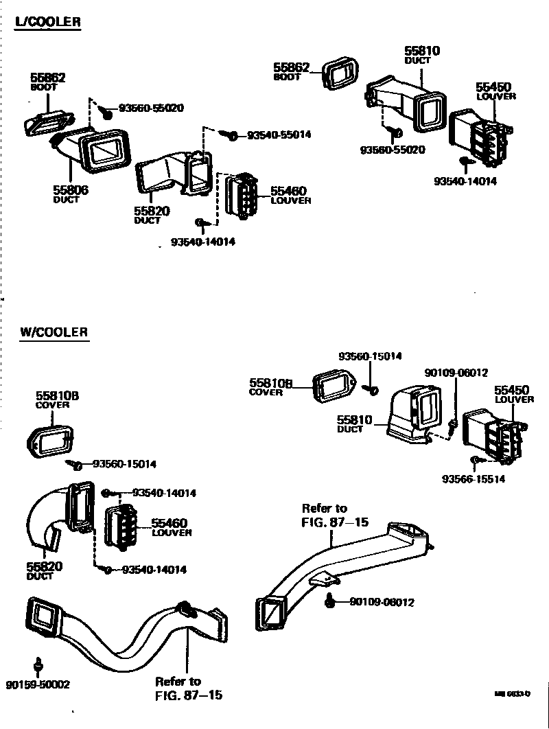 Toyota COROLLA 前围板通风装置 EPC diagram — MB6633D