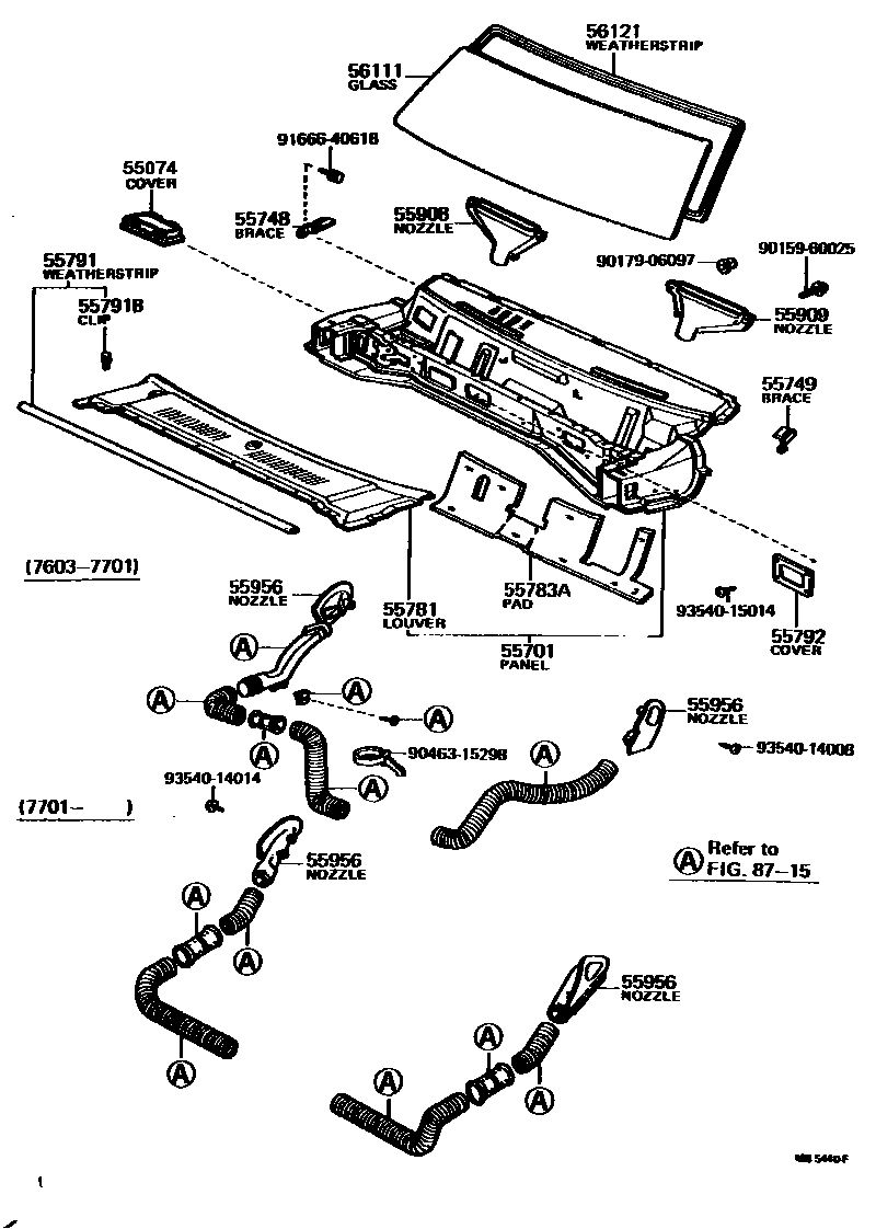 Toyota COROLLA 前围板和挡风玻璃 EPC diagram — MB5440F