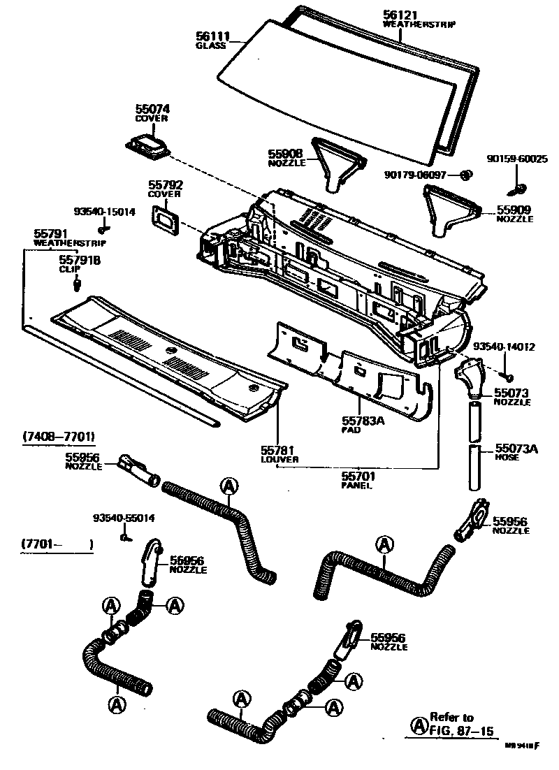 Toyota COROLLA 前围板和挡风玻璃 EPC diagram — MB9418F