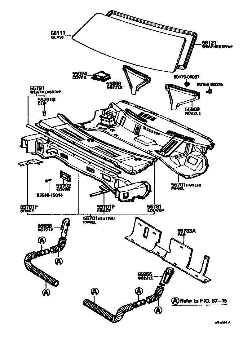 Toyota COROLLA 前围板和挡风玻璃 EPC diagram — MBA208A