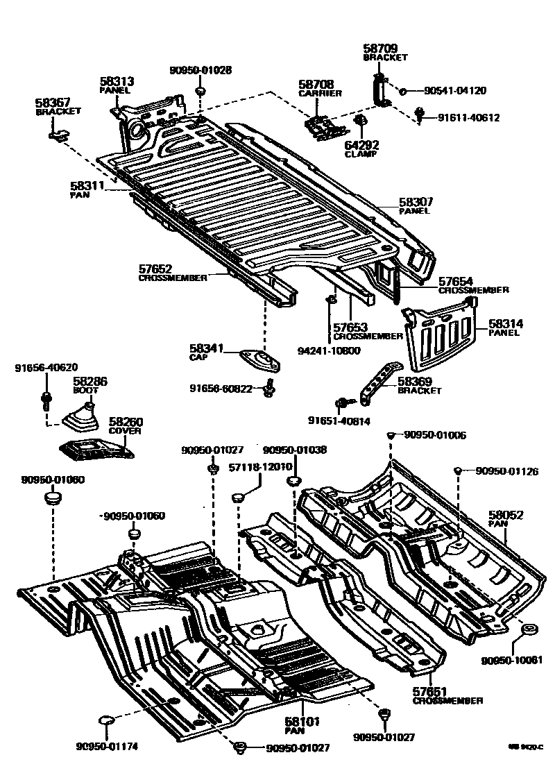 Toyota COROLLA 浅盘形地板和车身下背板 EPC diagram — MB9420C