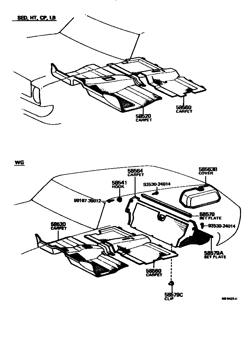Toyota COROLLA 地板垫和地毯 EPC diagram — MB9422C