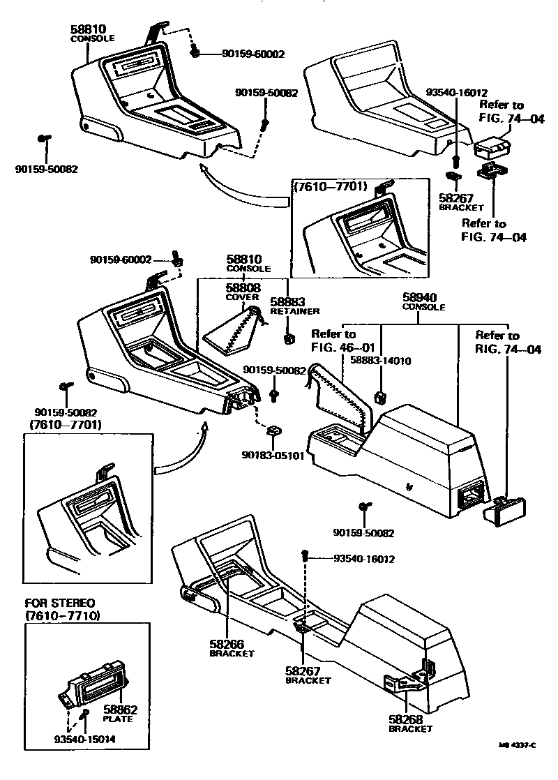 Toyota COROLLA 中央扶手箱和支架 EPC diagram — MB4337C