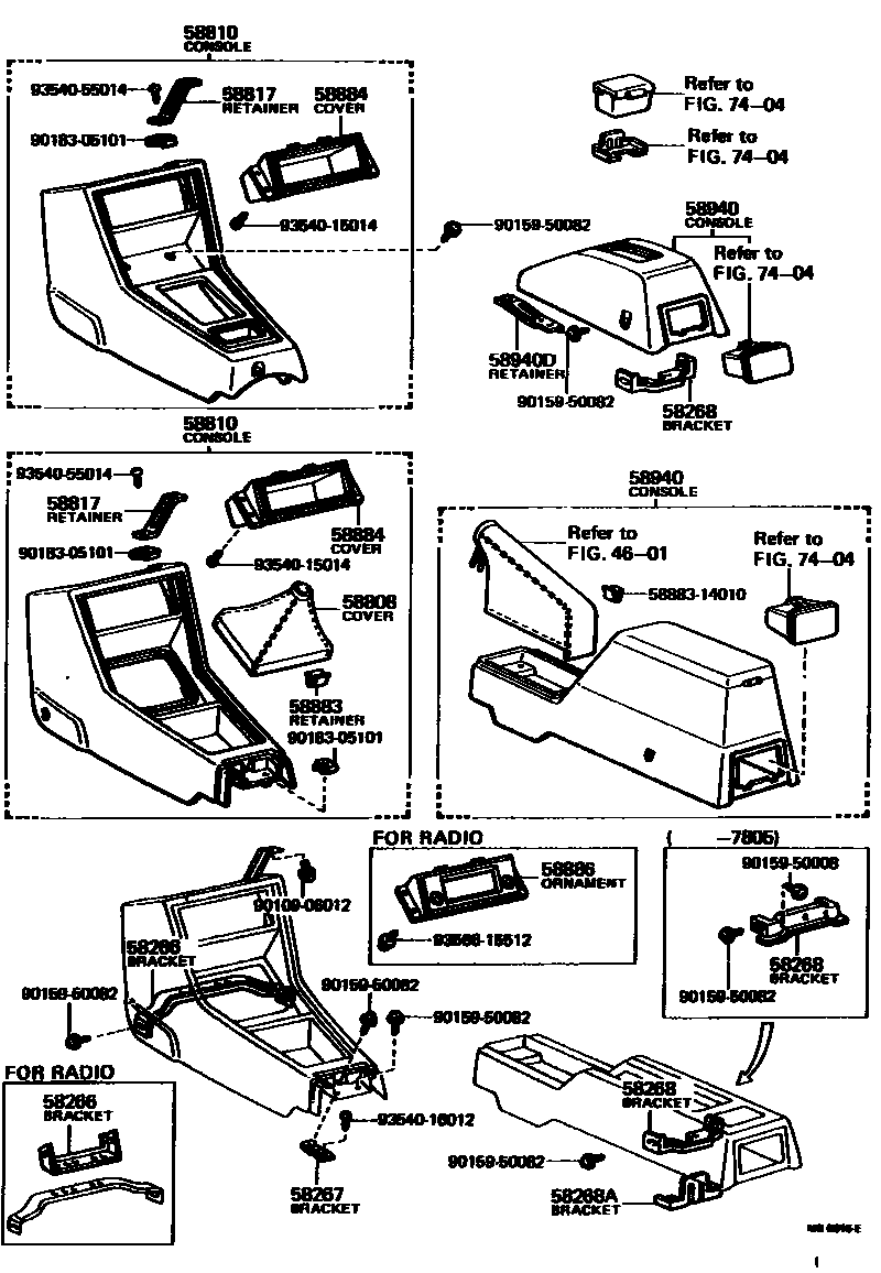 Toyota COROLLA 中央扶手箱和支架 EPC diagram — MB6646E