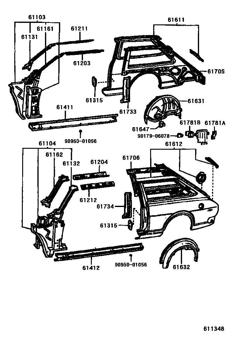 Toyota COROLLA 侧梁 EPC diagram — 611348