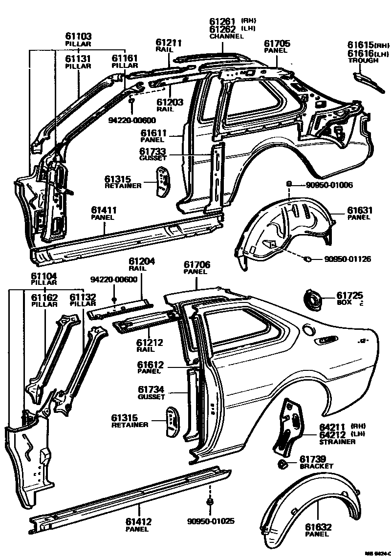 Toyota COROLLA 侧梁 EPC diagram — MB9424C