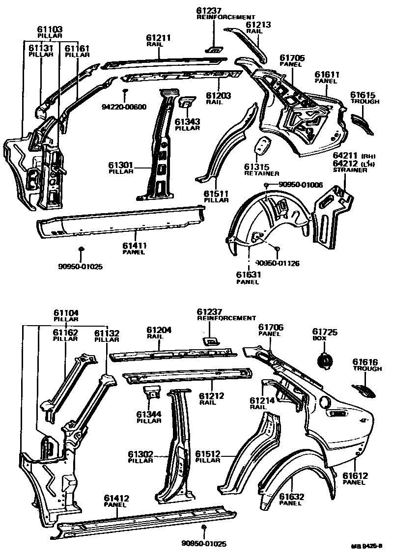 Toyota COROLLA 侧梁 EPC diagram — MB9425B