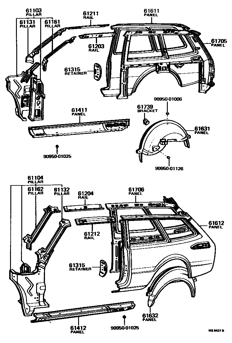 Toyota COROLLA 侧梁 EPC diagram — MB9427B