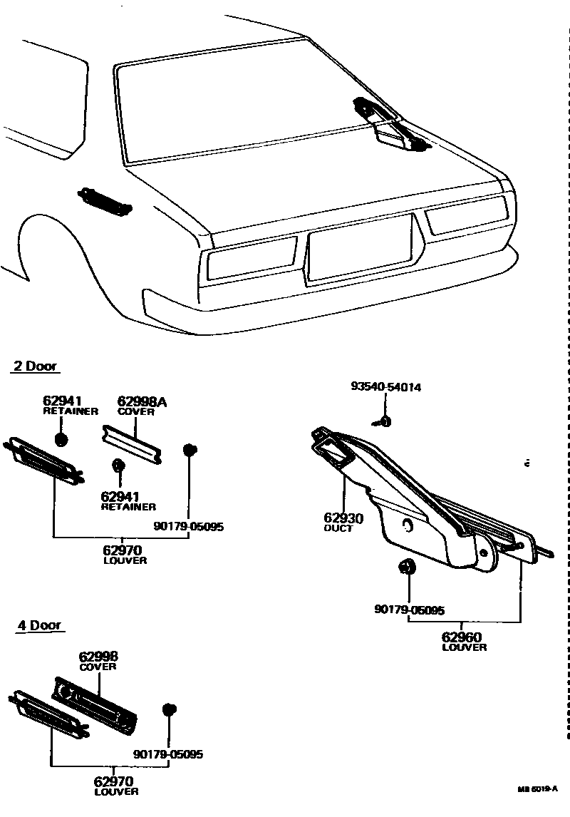 Toyota COROLLA 车侧通风装置 EPC diagram — MB6019A