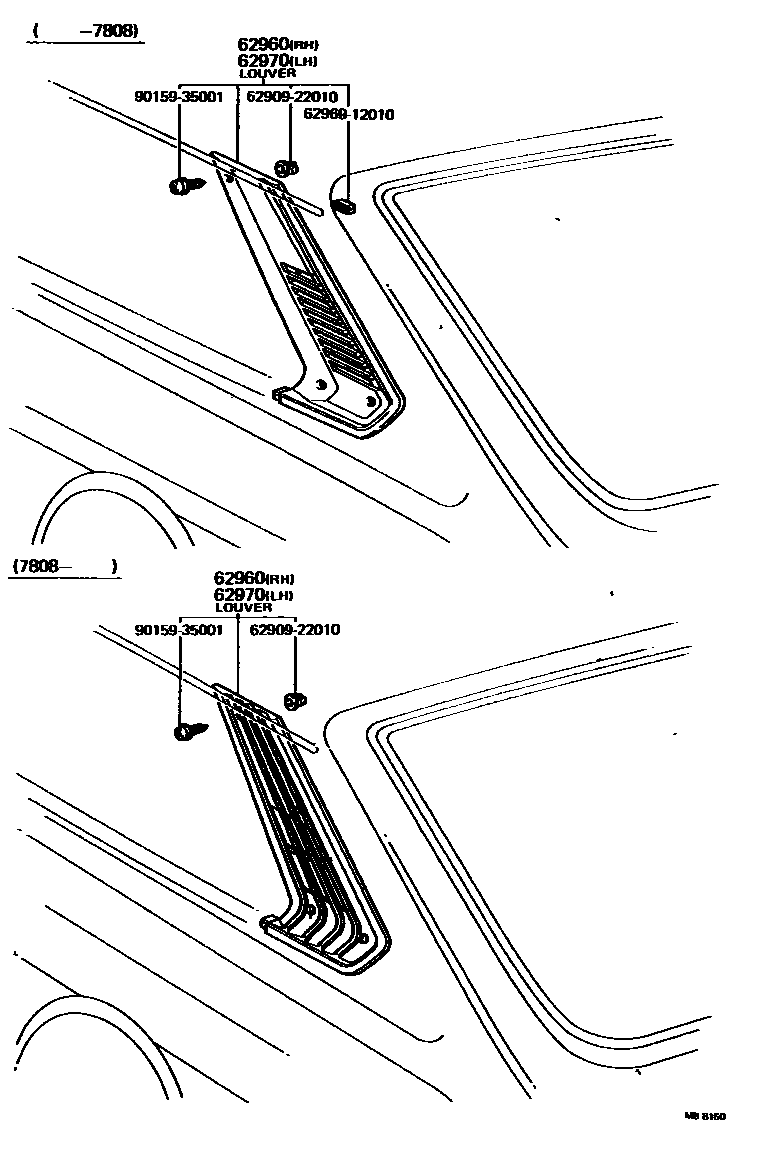 Toyota COROLLA 车侧通风装置 EPC diagram — MB8160