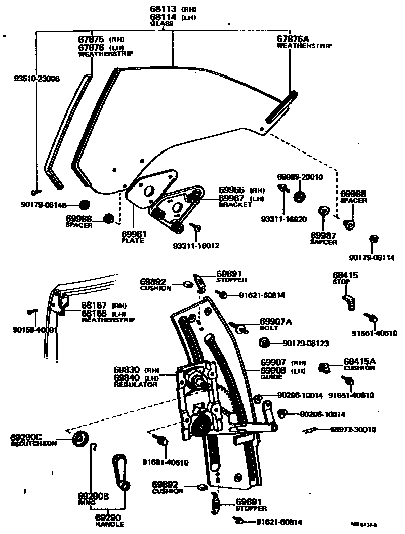 Toyota COROLLA 角窗 EPC diagram — MB9431B