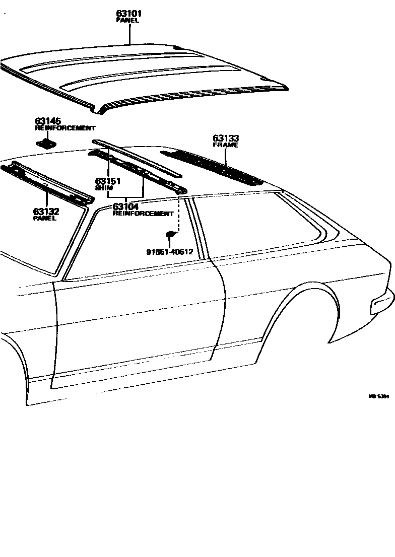 Toyota COROLLA 天窗板和背窗玻璃 EPC diagram — MB5354