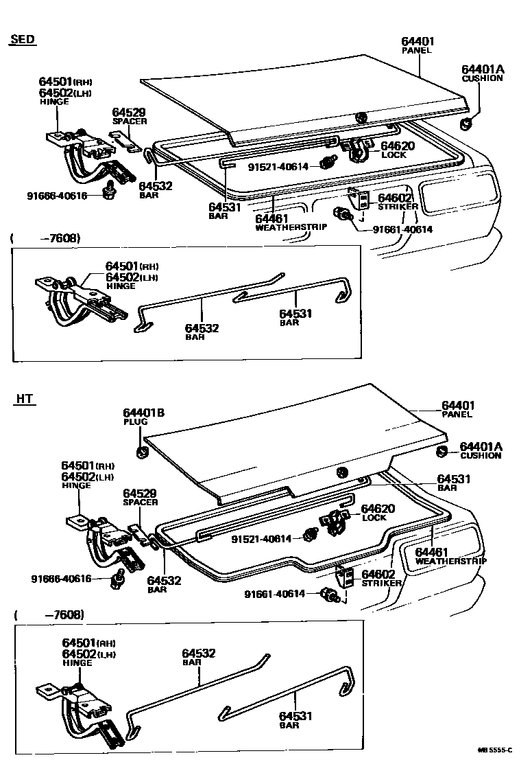 Toyota COROLLA 行李箱门和行李箱锁 EPC diagram — MB5555C