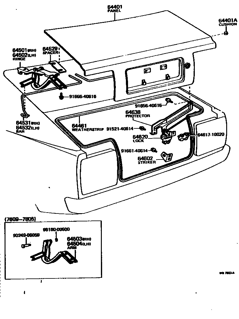 Toyota COROLLA 行李箱门和行李箱锁 EPC diagram — MB7803A