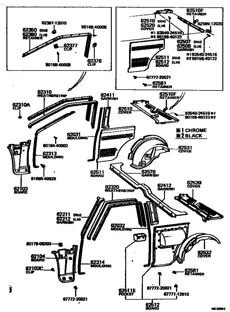 Toyota COROLLA 内饰板和车门防水胶条 EPC diagram — MB5360C