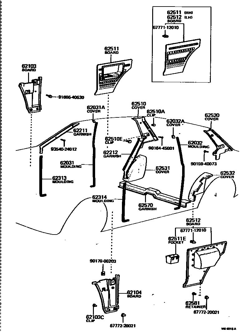 Toyota COROLLA 内饰板和车门防水胶条 EPC diagram — MB6015A