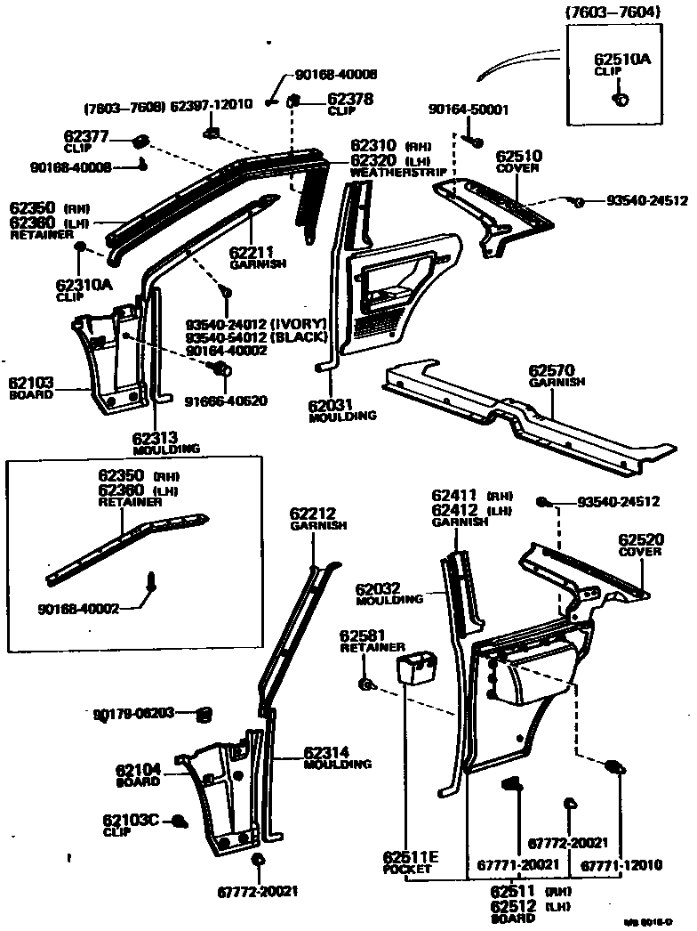 Toyota COROLLA 内饰板和车门防水胶条 EPC diagram — MB6016D
