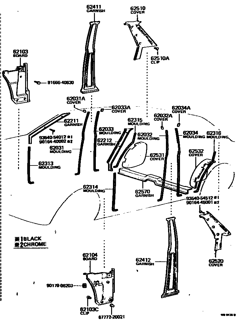 Toyota COROLLA 内饰板和车门防水胶条 EPC diagram — MB9436B